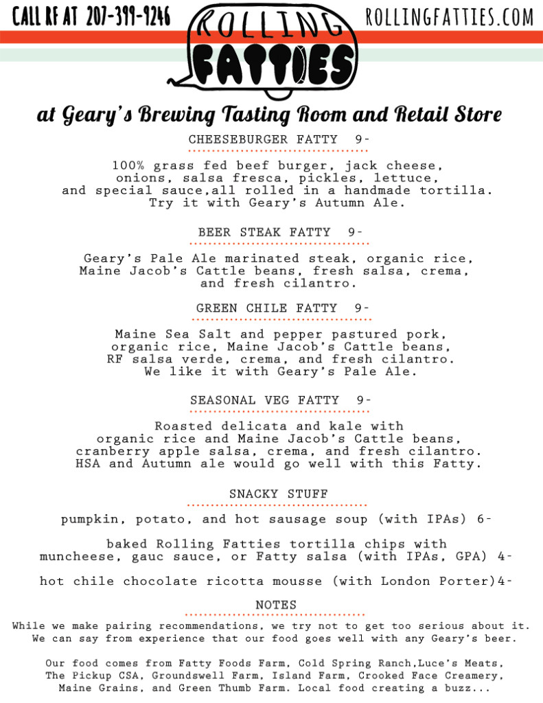 Geary's-menu